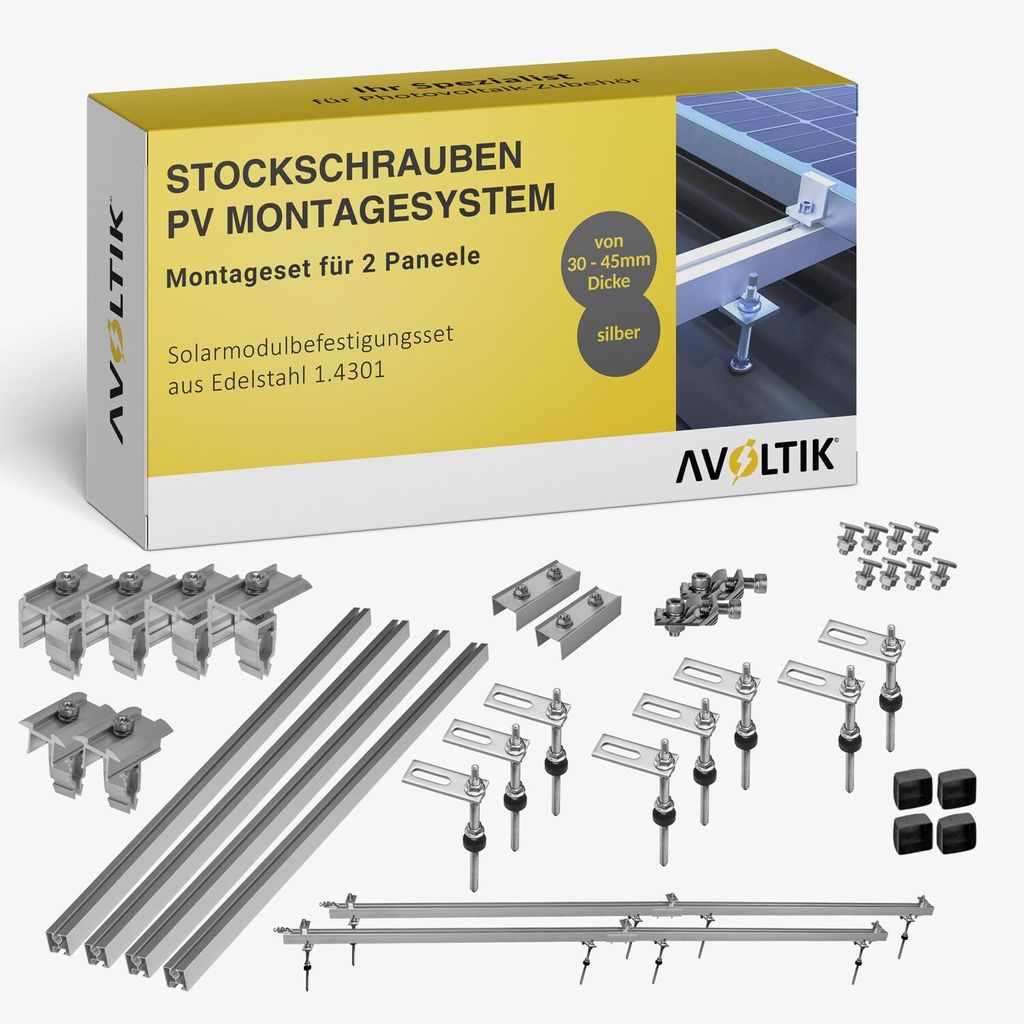 Avoltik Stockschrauben Blechdach PV Montagesystem Befestigung für 2 Paneele in Silber