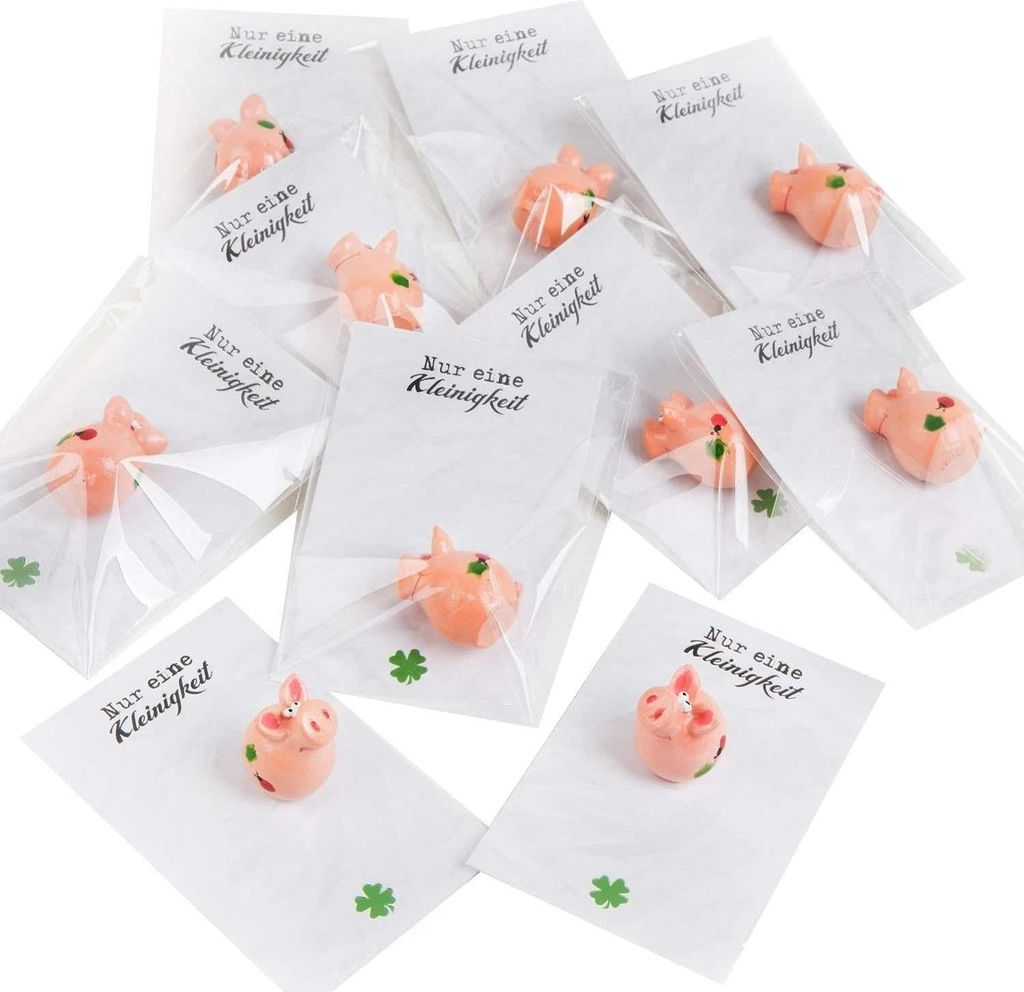 10 Mini-Geschenke mit Glücksschwein und Karte Nur eine Kleinigkeit