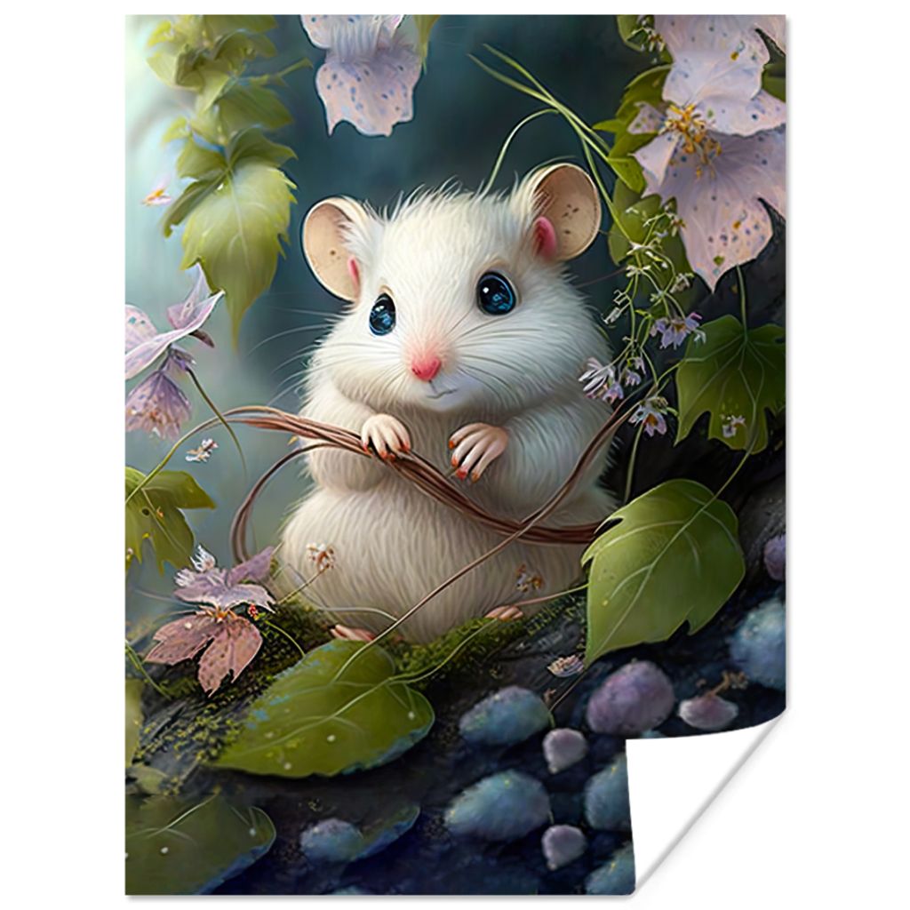 MuchoWow Poster Maus - Wald - Blumen - Illustration - Waldtiere 60x80 cm - Schlafzimmer Dekoration