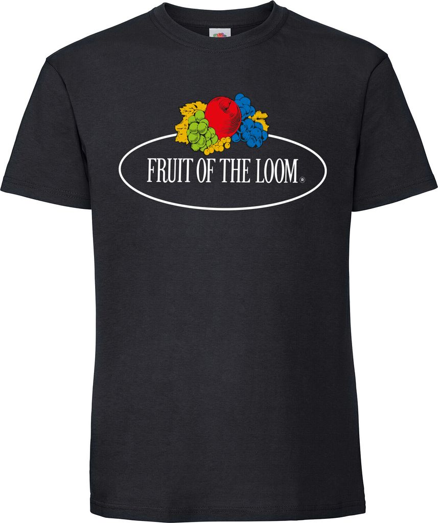 Fruit of the Loom Ringspun Premium T-Shirt mit Vintage-Logo auf der Brust Farbe: schwarz - Vintage-Logo groß Größe: L
