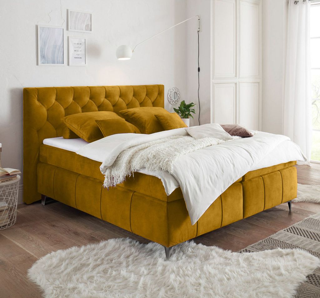 Boxspringbett 180x200 cm PETARE-09 in der modernen Farbe Okra und Härtegrad H2