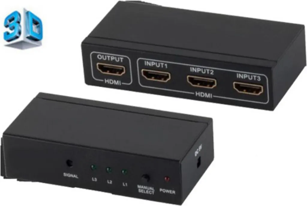 Switch HDMI 3 entrées vers 1 sortie 4K2K Boîtier Métallique Robuste