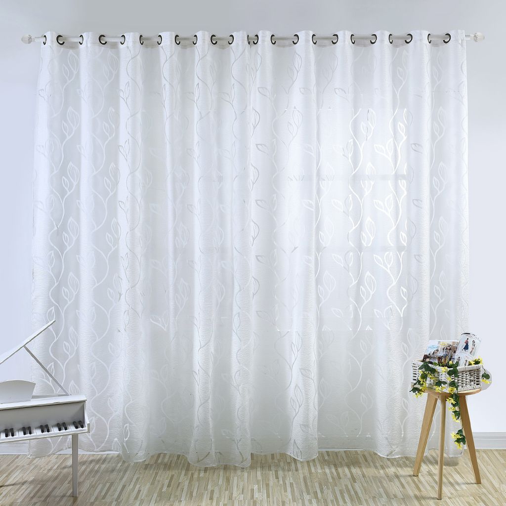 gardine aushöhlung laub Ösen vorhang halbtransparent voile für wohnzimmer  schlafzimmer, bxh: 100x200cm, weiß