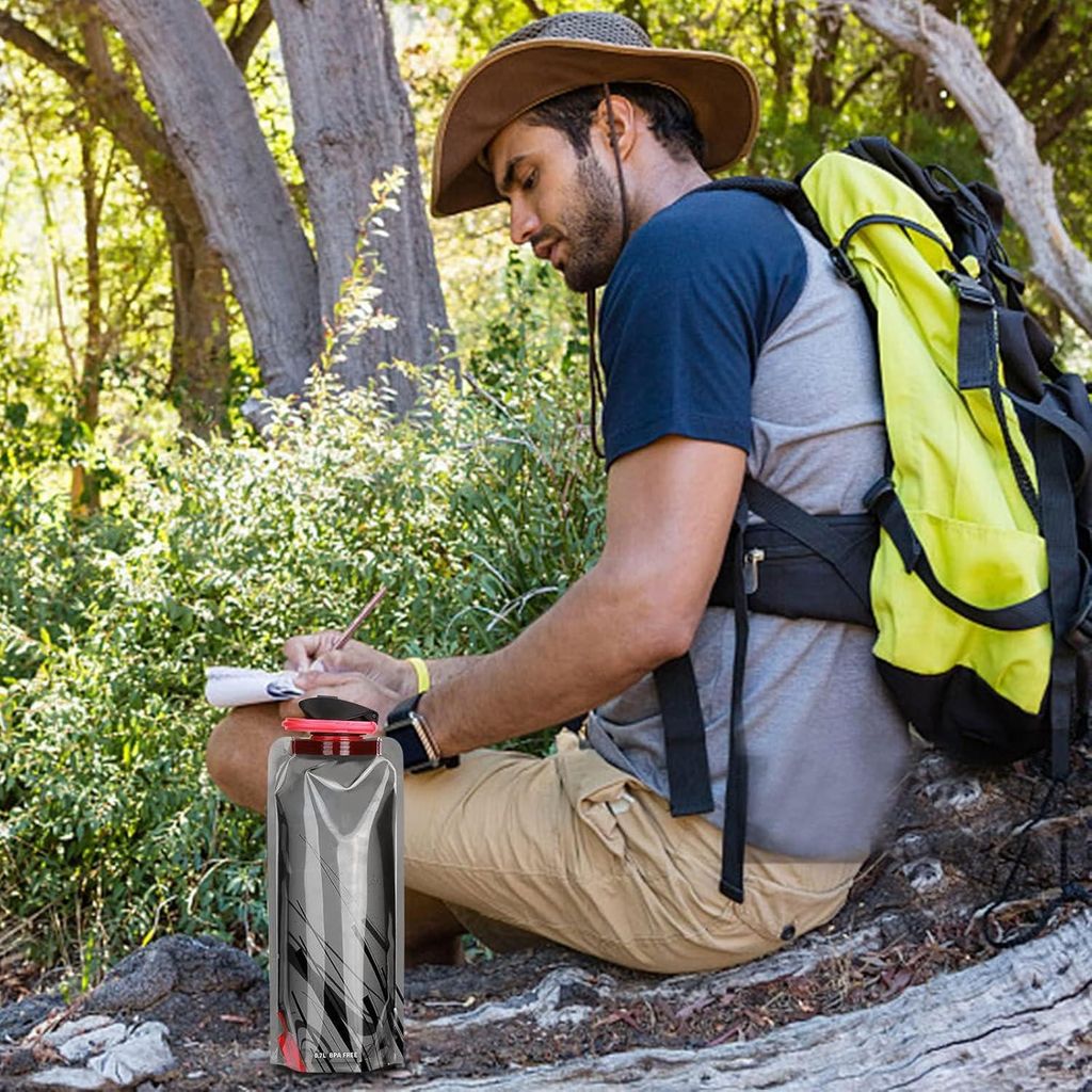 Allecto plus - Faltbare Trinkflaschen 3 Stück 700 ml - Wiederverwendbare Wasserflasche für Festivals und Wandern mit Reinigungsbürste