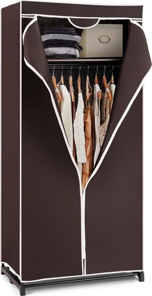 GOPLUS Kleiderschrank Stoff, Stoffschrank mit Reißverschluss & Kleiderstange, Stoffkleiderschrank klappbar für Schlafzimmer, 74 x 50 x 172 cm (Br...