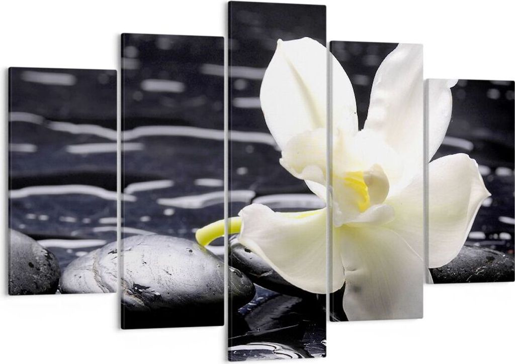 Bild auf Leinwand - Leinwandbild - Spa Orchidee Steine Wasser - 150x100cm - Wand Bild - Wanddeko - Leinwanddruck - Bilder - Kunstdruck - Wanddekora...