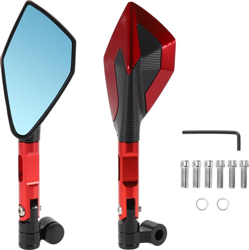 Universelle Motorrad-Rückspiegel Einstellbare Lenkerende Seitenspiegelhalterung Aluminiumlegierung 1 Set Rot M8/M10 Polygonale Form