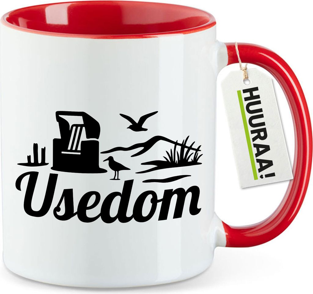 Huuraa Kaffeetasse Usedom Strandmotiv 330ml Rot Keramik Kaffeebecher Geschenkidee