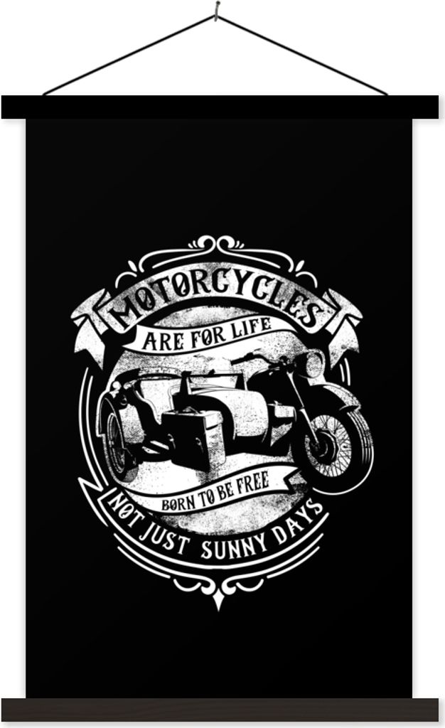 MuchoWow Textilposter Mancave - Motorrad - Vintage - Zitate 60x90 cm mit schwarzem Rahmen - Poster Wohnzimmer