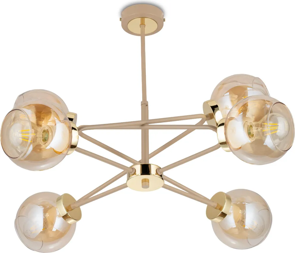 Howhomely Cris Plafonnier Beige et Or 60 cm - Luminaire Design 6 Lampes