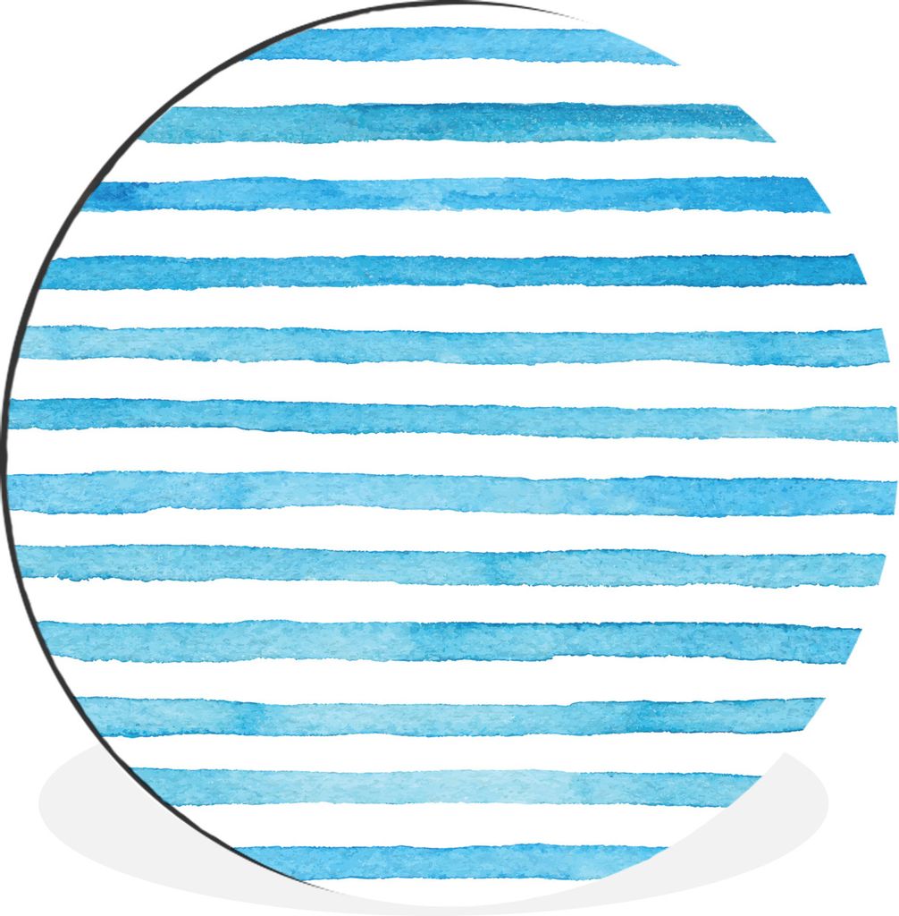 MuchoWow Aluminium Wandkreis Aquarell - Blau - Streifen Ø 60 cm Wanddeko Modern Wohnzimmer - Wand Kreis - Wandbild - Schlafzimmer - Aluminium Bi...