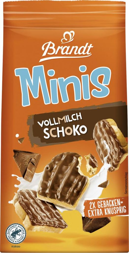 Brandt Minis volmelk chocolade, dubbel gebakken biscuitjes, Productafbeelding 
