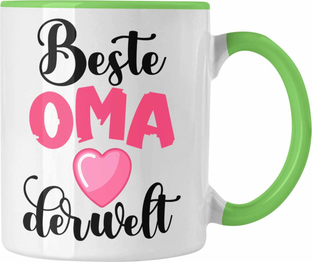 Trendation - Für Die Beste Oma Der Welt Tasse Geschenk Geschenkidee Von Enkel Enkelin Herz (Grün)