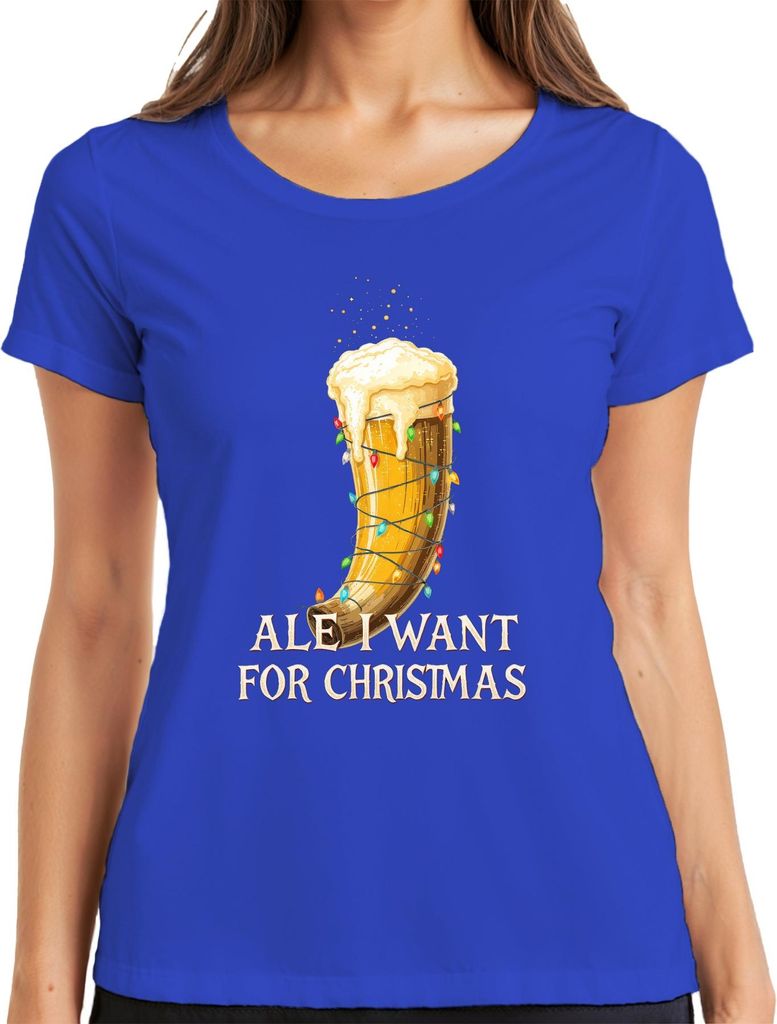 Ale I Want For Christmas Wikinger Trinkhorn Bier Geschenk lustig Damen T-Shirt, Blau, L