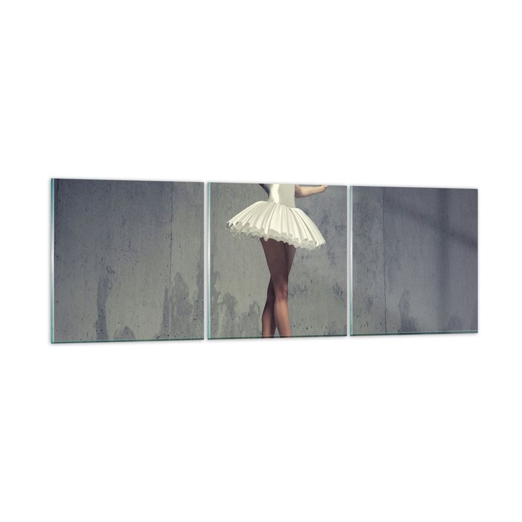 Bilder auf glas - 3 Teile - Ballerina Weiß Wand - 90x30cm - Glasbilder - Wandbilder - Bilder - zum Aufhängen bereit - Wanddekoration aus Glas - G...