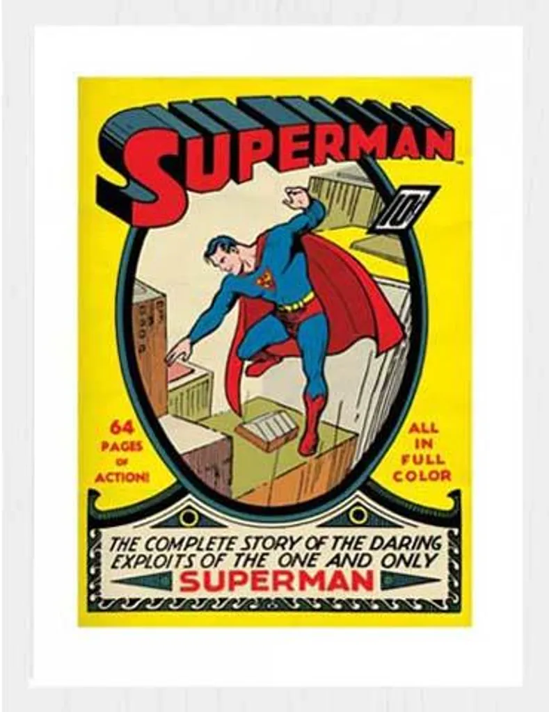 Décoration Murale Superman N°1 Cadre Blanc Shinsuke Idée Cadeau Geek