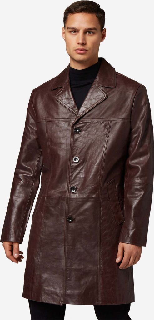 Herren Ledermantel Kurzmantel Gehrock Ricano SAFARI – braun / L