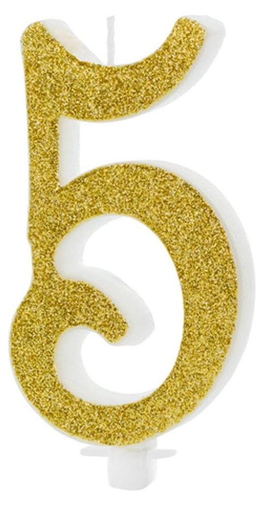 Geburtstagskerze Glitter Gold - 10 cm | Ziffer "5'' Produktbild 