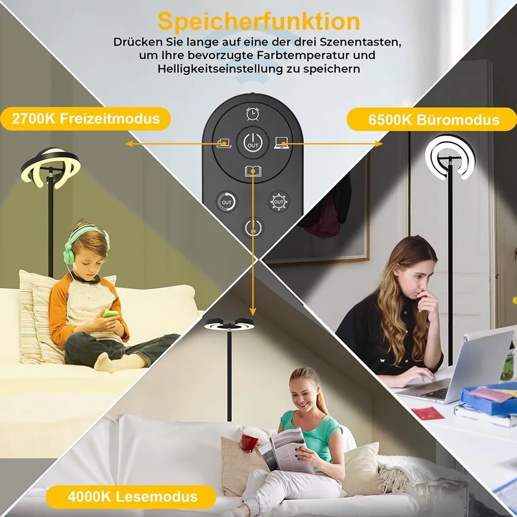 Lampadaire LED 2000LM Dimmable avec Télécommande et Lampe de Lecture