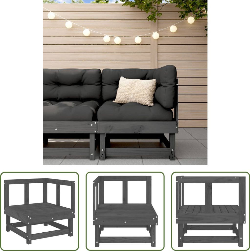 The Living Store Garten-Ecksofa Grau Massivholz Kiefer