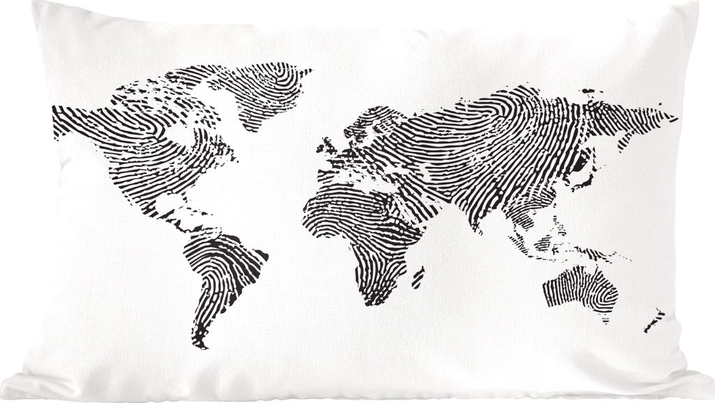 MuchoWow Zierkissen Sofakissen Wohnzimmer Dekokissen 60x40 cm Weltkarte - Fingerabdruck - Schwarz - Weiß - Kinder - Jungen - Mädchen - Kopfkiss...