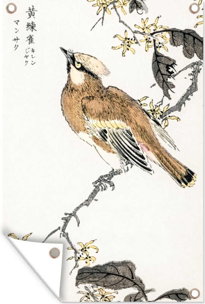 MuchoWow 60x90 cm Outdoor-Poster Gartendeko Sichtschutz Garten Poster für den Garten Vogel - Baum - Retro - Japanisch - Skandinavisch