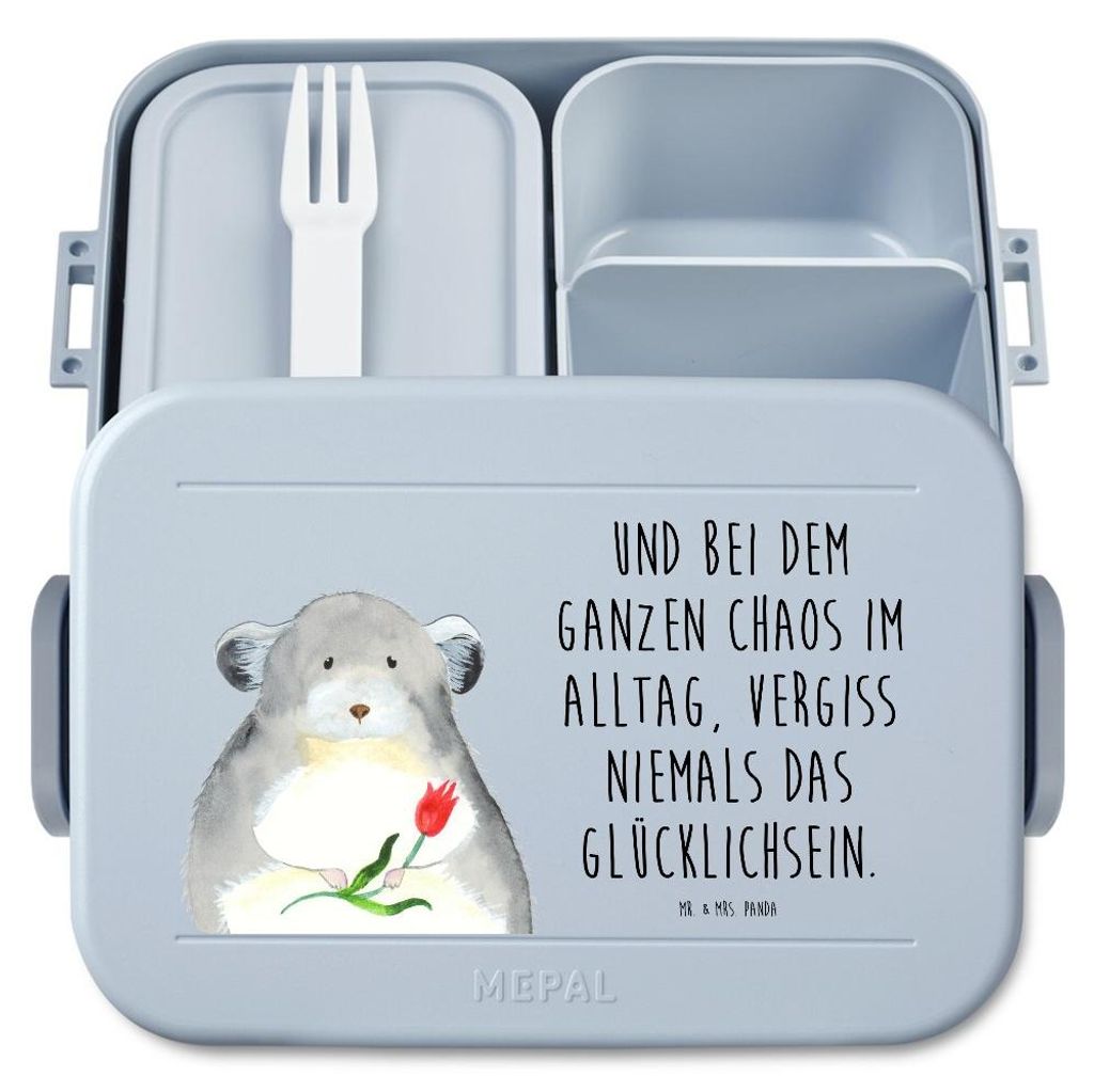 Mr. & Mrs. Panda Lunchbox Chinchilla Blume Motiv - Blau Pastell - Geschenk, Frischhaltedose, Tiere, Snackbox, Chaos, Bento-Brotdose, Kummer, Büro,...