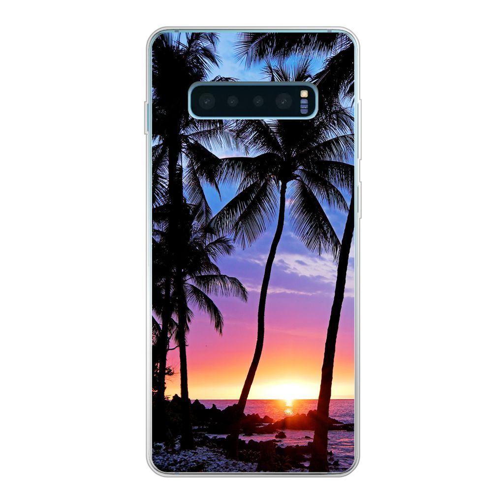 MuchoWow Handyhülle Schutzhülle Hülle für Samsung Galaxy S10 Lite Eine Silhouette von Palmen während eines Sonnenuntergangs auf Hawaii Silik...