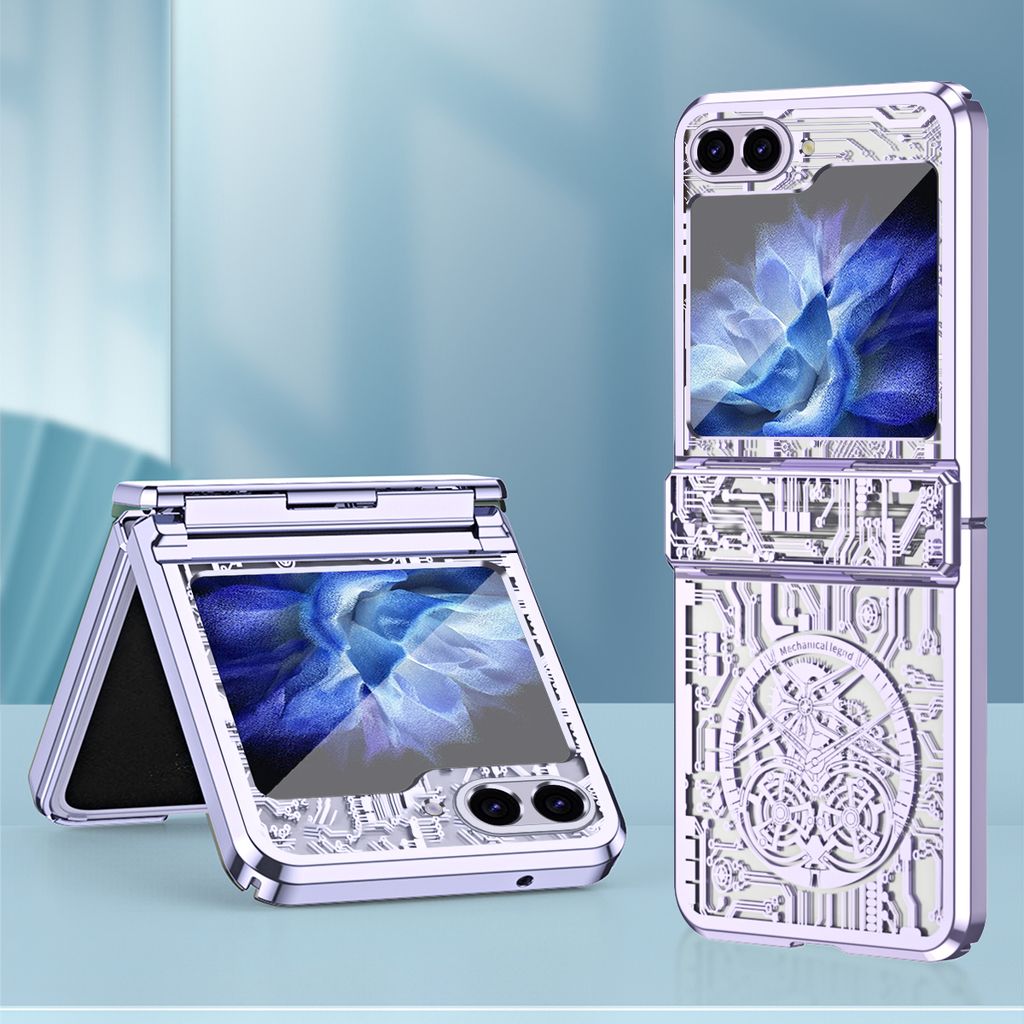 Hülle für Samsung Galaxy Z Flip 5 Luxus Galvanisierte Scharnierschutz Transparent Schutzhülle Lila