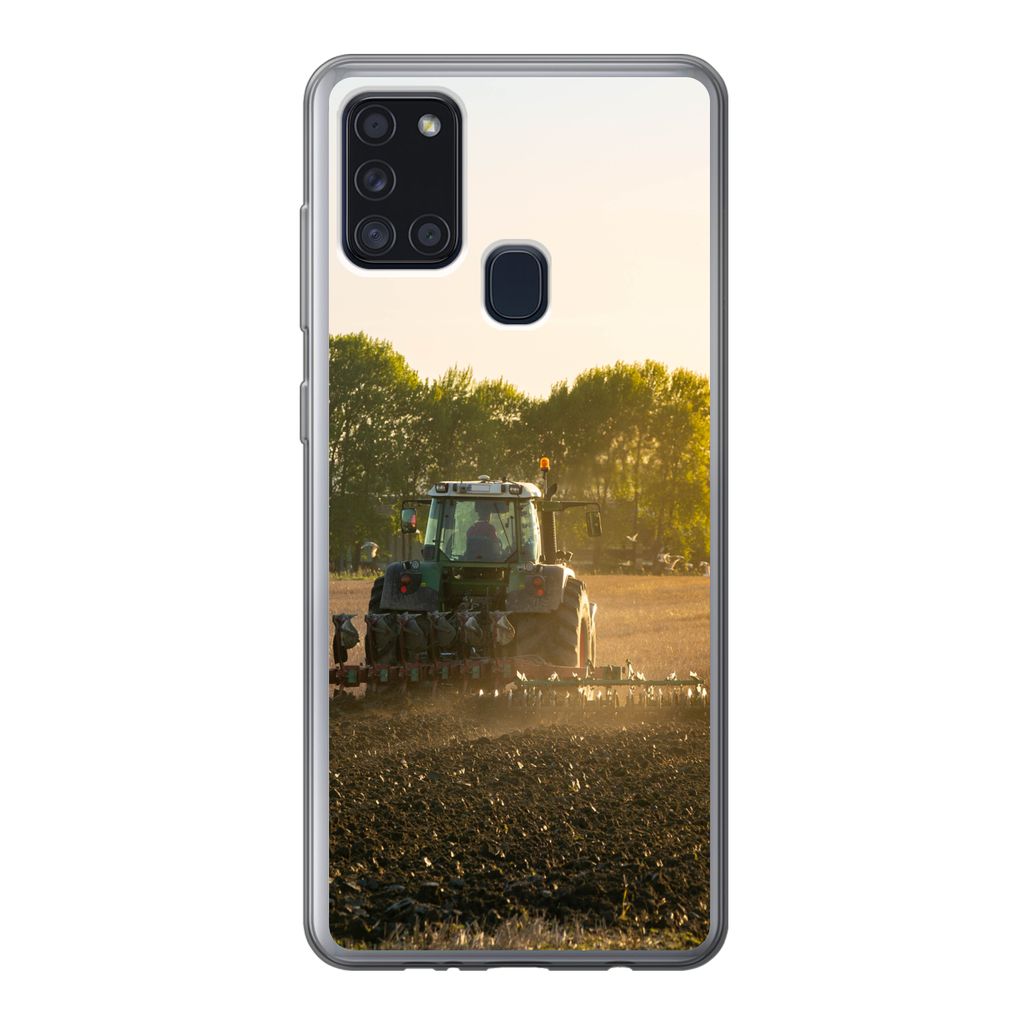 MuchoWow Handyhülle Schutzhülle Hülle für Samsung Galaxy A21s Traktor - Vogel - Land Silikon Softcase Handy Hülle - Hartschale