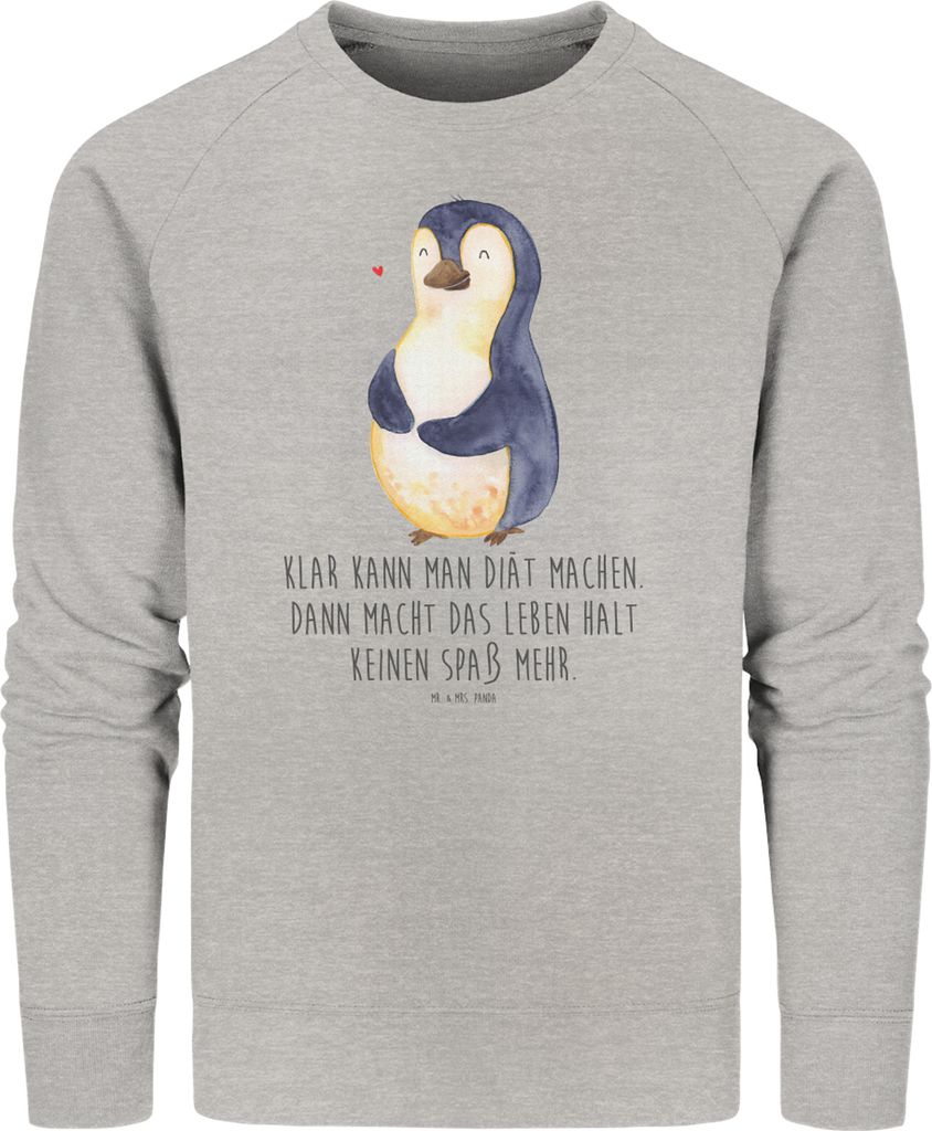 Mr. & Mrs. Panda Baumwoll Sweatshirt Pinguin Diät Größe XS - Heather Grey - Geschenk, Bio Pullover, Sweater, Bierbauch, Pulli, Gewicht, Selbstli...