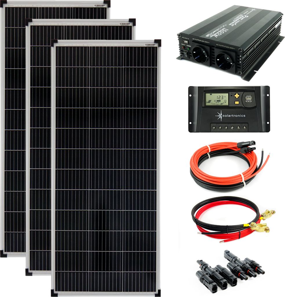 Solar Set 12V 3x100 Watt Solarpanel 20A Laderegler 1500W Spannungswandler Solaranlage