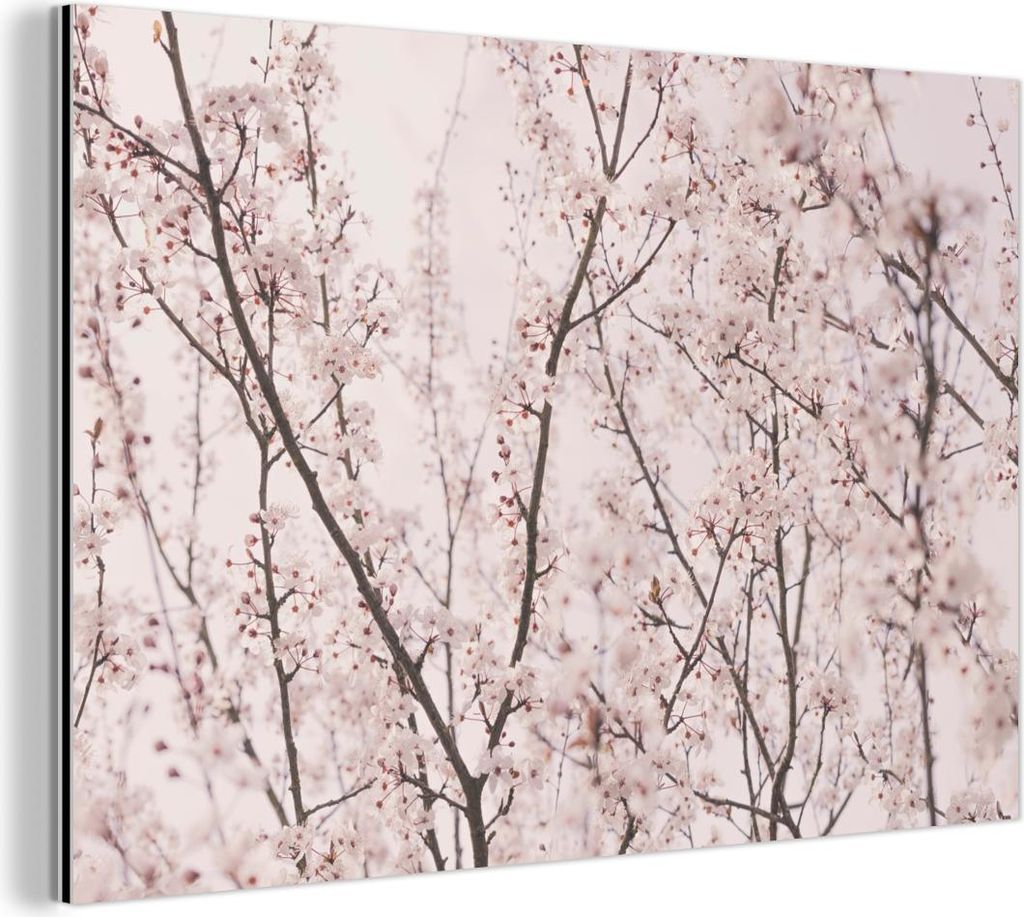 MuchoWow Wanddekoration Metall Metallbild Wandkunst 150x100 cm Blüte - Bäume - Äste - Natur - Rosa MuchoWow Aluminium Gemälde - Alu Dibond Bild