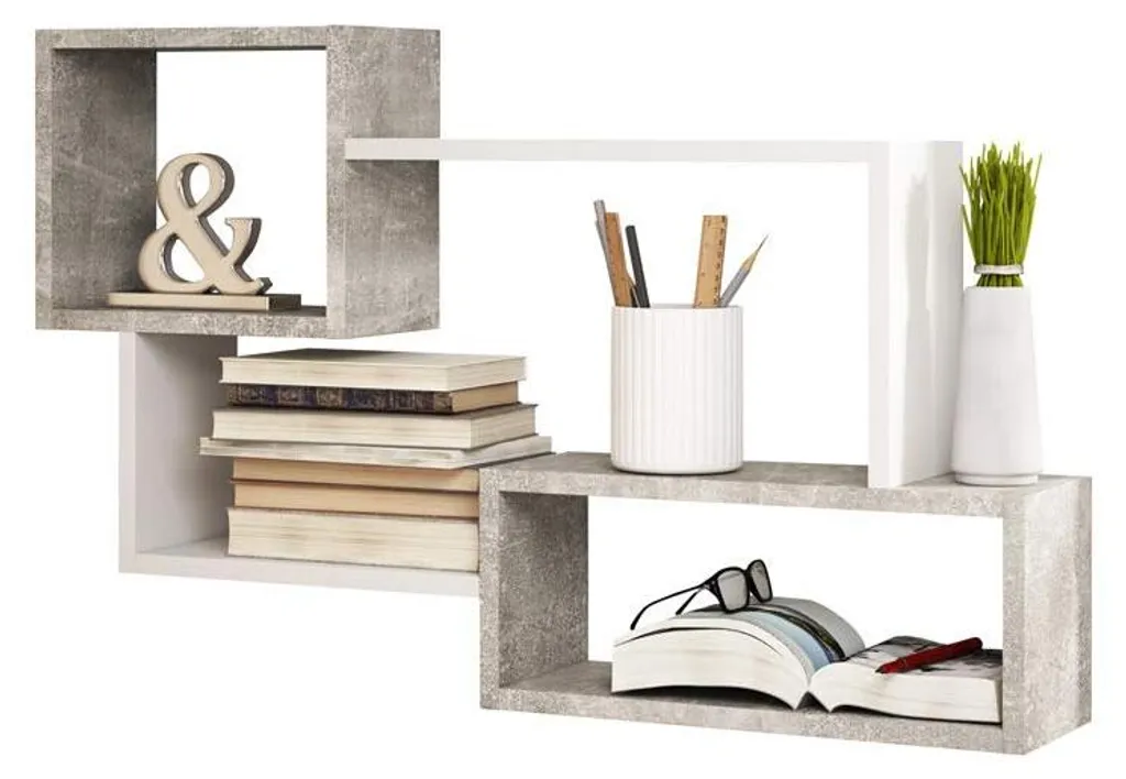 Rangement Mural Moderne Kassi - Étagère Suspendue Béton/Blanc 54x87cm