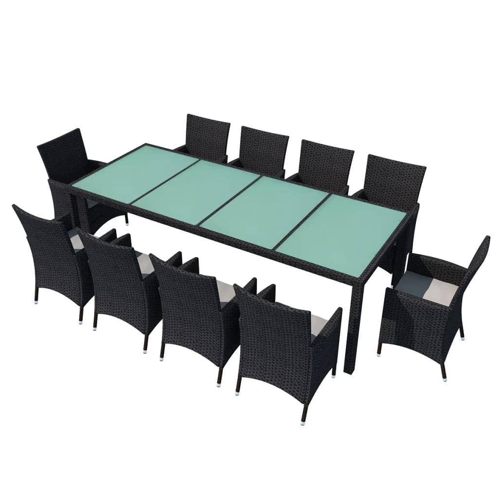 11-tlg. Garten-Essgruppe mit Auflagen Poly Rattan Schwarz Produktbild 