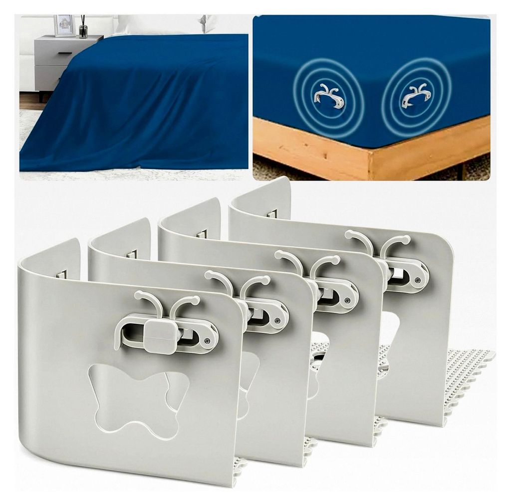 4 Stück Bettlakenspanner, Verstellbar Kunststoff Bettlakenhalter mit Feste Clips, Anti-Rutsch Halter - Grau