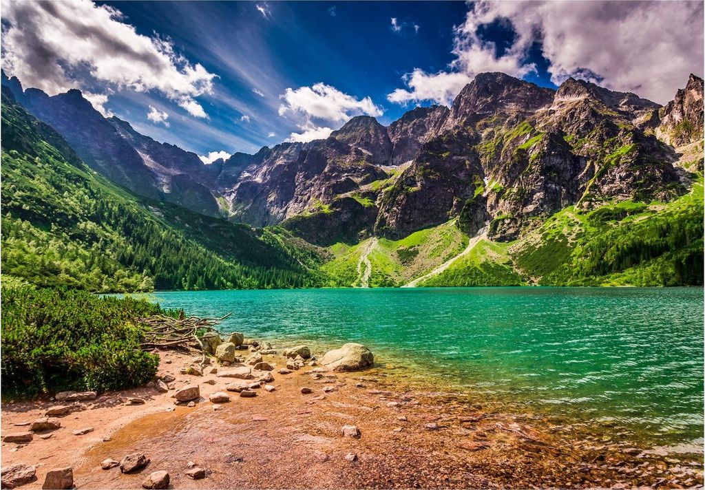 Vlies Fototapete Berge Alpen See Landschaft (254x184 cm - inklusive kleister) Wohnzimmer Schlafzimmer Modern Wandtapete Motivtapeten XXL Tapete Vli...