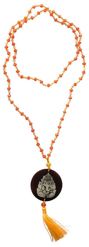Mala "Ganesha" Glasperlen Orange mit gelaserter Muschelscheibe 45cm