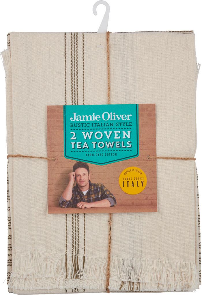 Jamie Oliver Rustic Italian Geschirrtücher-Set, 2-tlg., Geschirrhandtuch, Küche, Baumwolle, Dunkelgrün Gestreift, Rosmarino, 70 x 50 cm, 544647