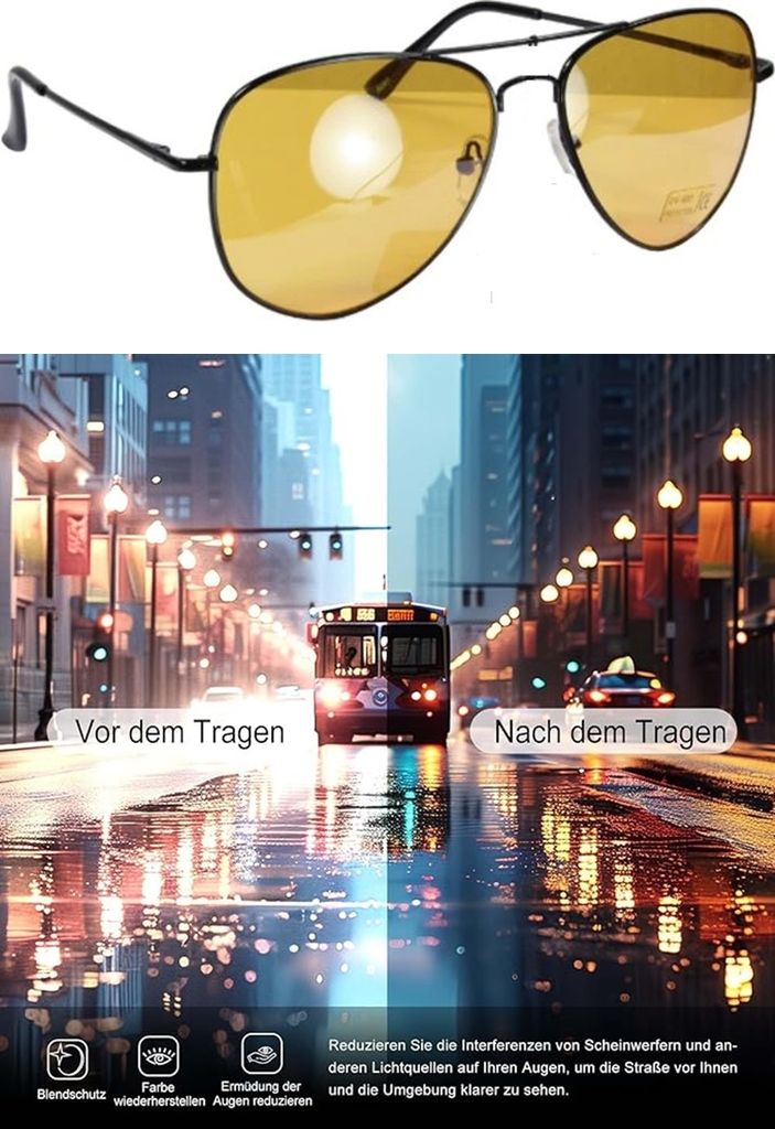 GKA Pilotenbrille Nachtsichtbrille für Autofahrer schwarzer Produktbild 3