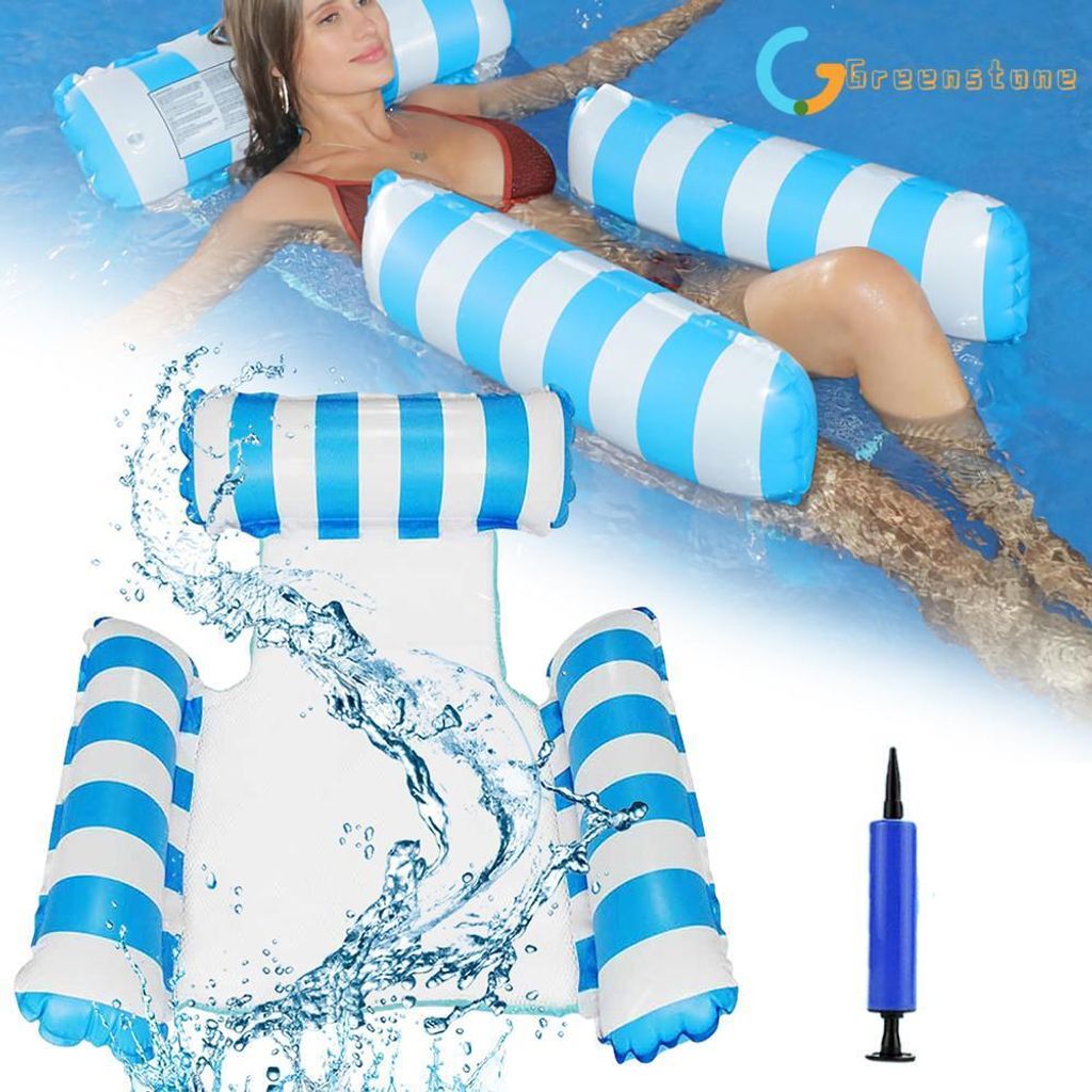 Blaues aufblasbares schwimmendes Wasser-Loungebett (Float) mit Hängematten-Charakter für Pool und Strand