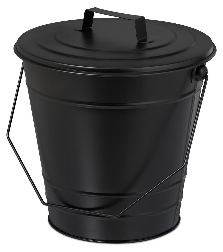 Relaxdays Ascheeimer mit Deckel, Henkel, 7 Liter, Eisen, Produktbild 