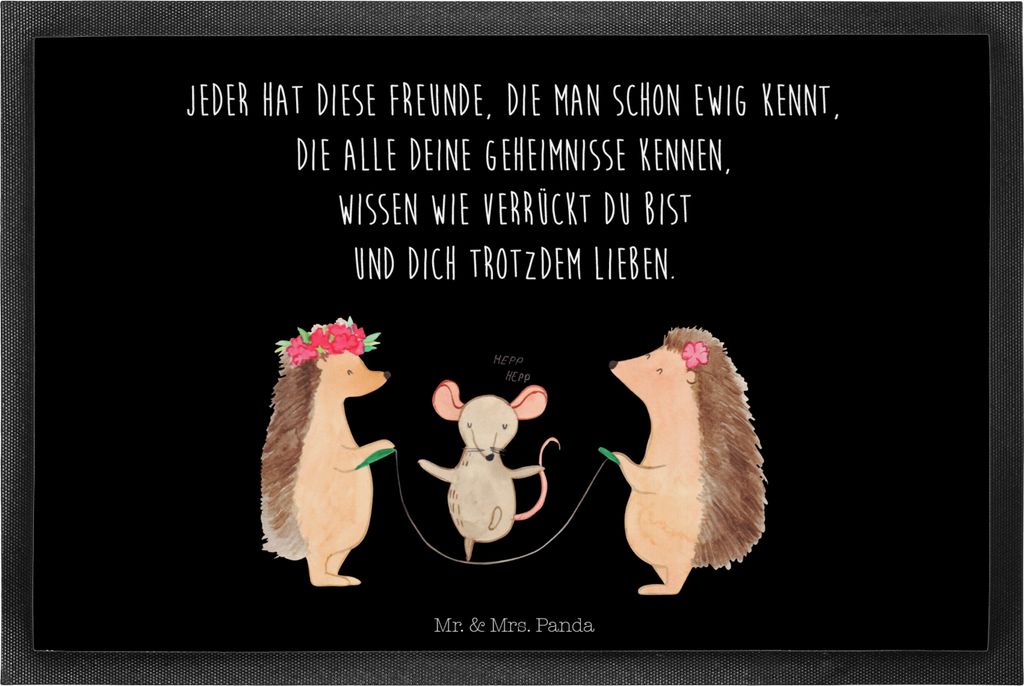 Mr. & Mrs. Panda Schmutzmatte Igel Seilhüpfen 40 x 60 cm - Schwarz - Geschenk, fußmatte, Seilspringen, Maus, Kinder, Schuhabstreifer, Fussmatte, ...