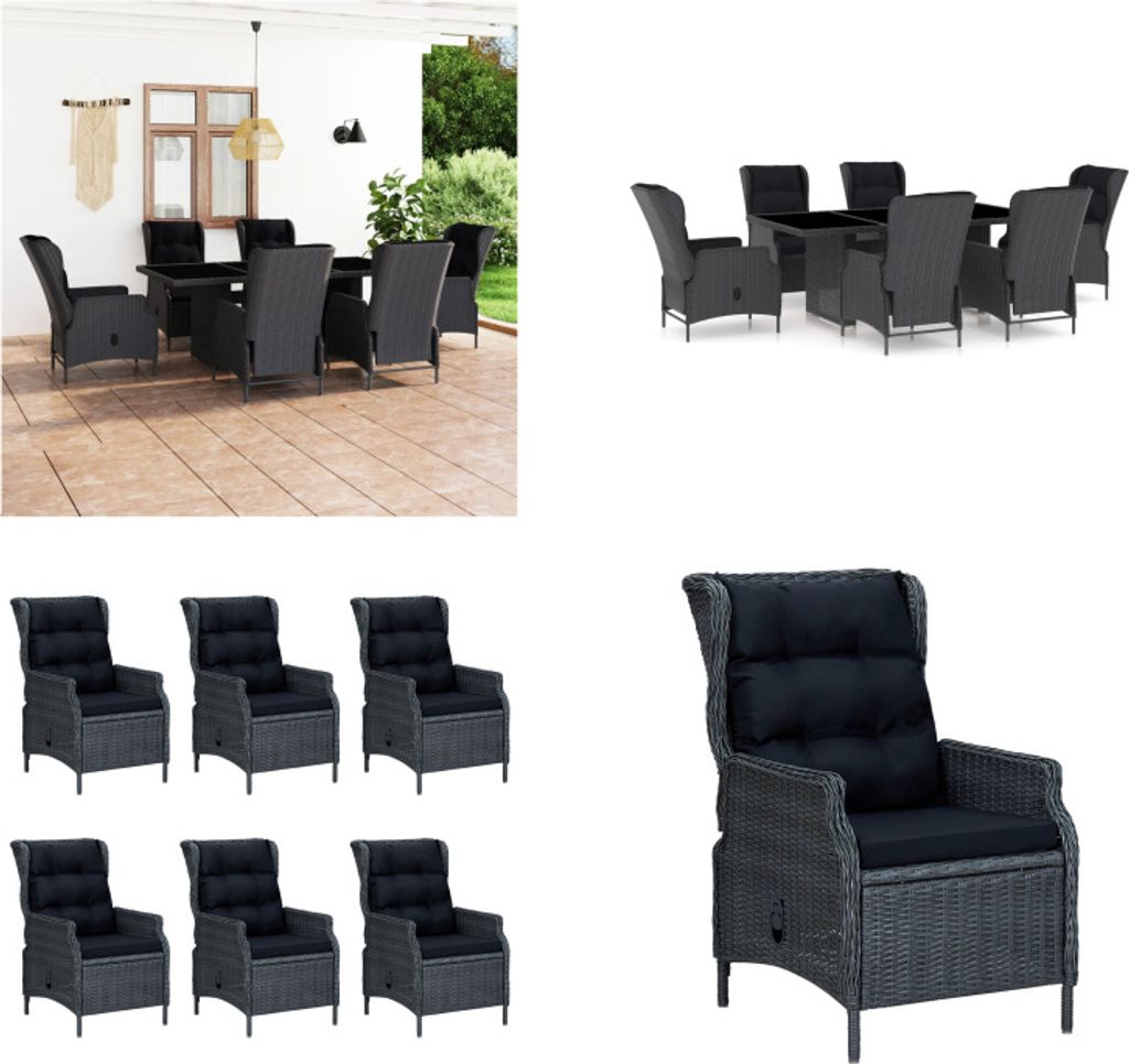 vidaXL 7 tlg. Garten Essgruppe mit Auflagen Poly Rattan Dunkelgrau - Gartenmöbel-Set - Gartenmöbel-Sets - Gartentisch Und Stuhl - Gartentische Un...