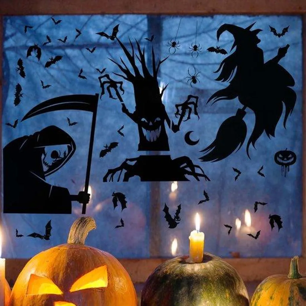 Stickers fenêtre Halloween effrayants - Lot de 9 autocollants XL en PVC