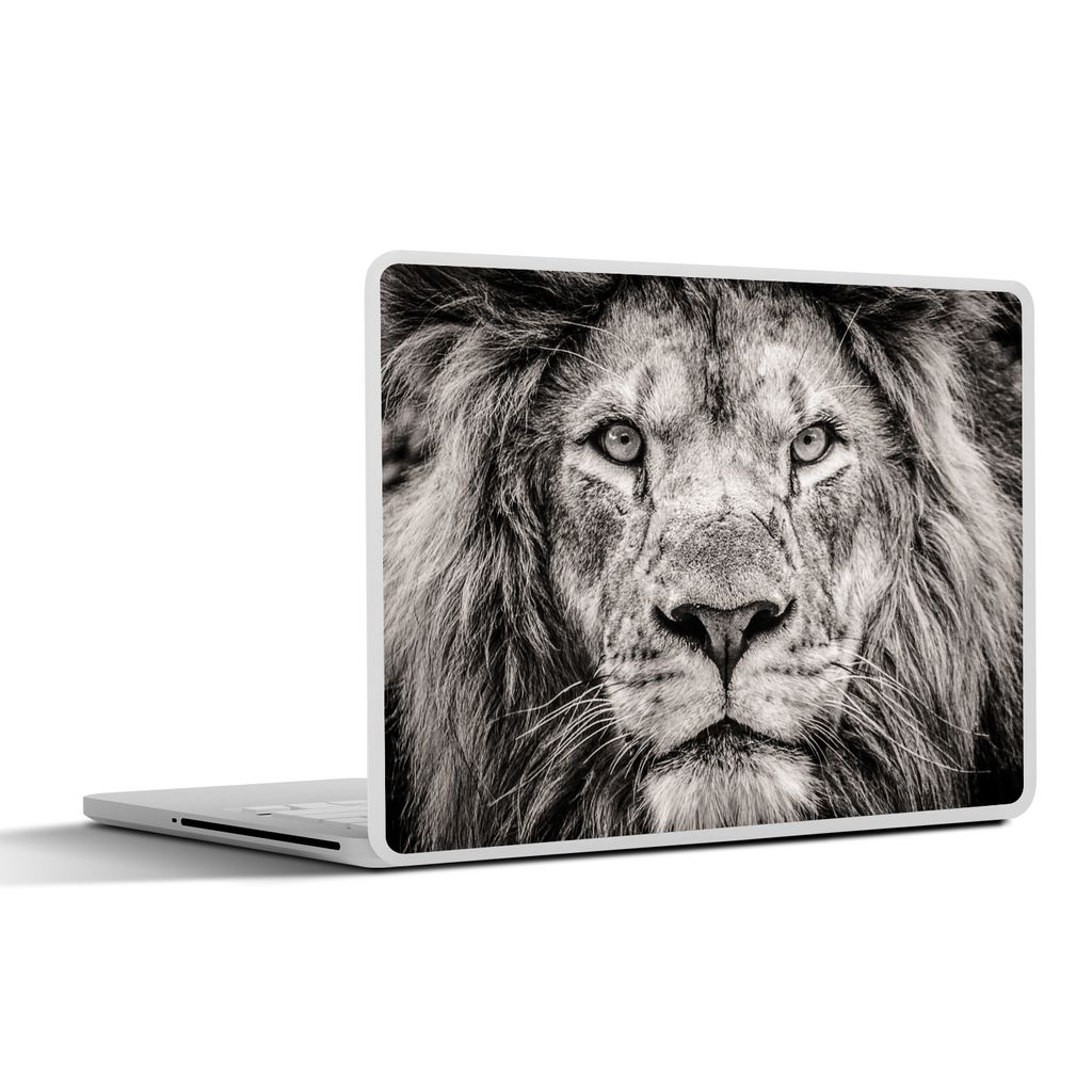 MuchoWow Laptop Aufkleber Sticker Cover Löwe - Wild - Schwarz - Weiß 25x18 cm - Laptop-Deko