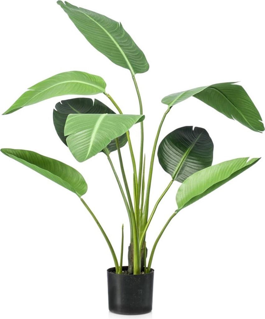 Strelitzia Kunstpflanze – 120 cm – schwarzer Topf – Tropischer Zimmerpflanzen-Look ohne Pflege – Große Deko-Pflanze für Wohnzimmer, Büro...
