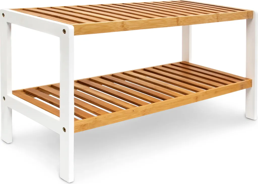 Relaxdays Étagère à chaussures en bambou 2 niveaux brun et blanc 70 cm