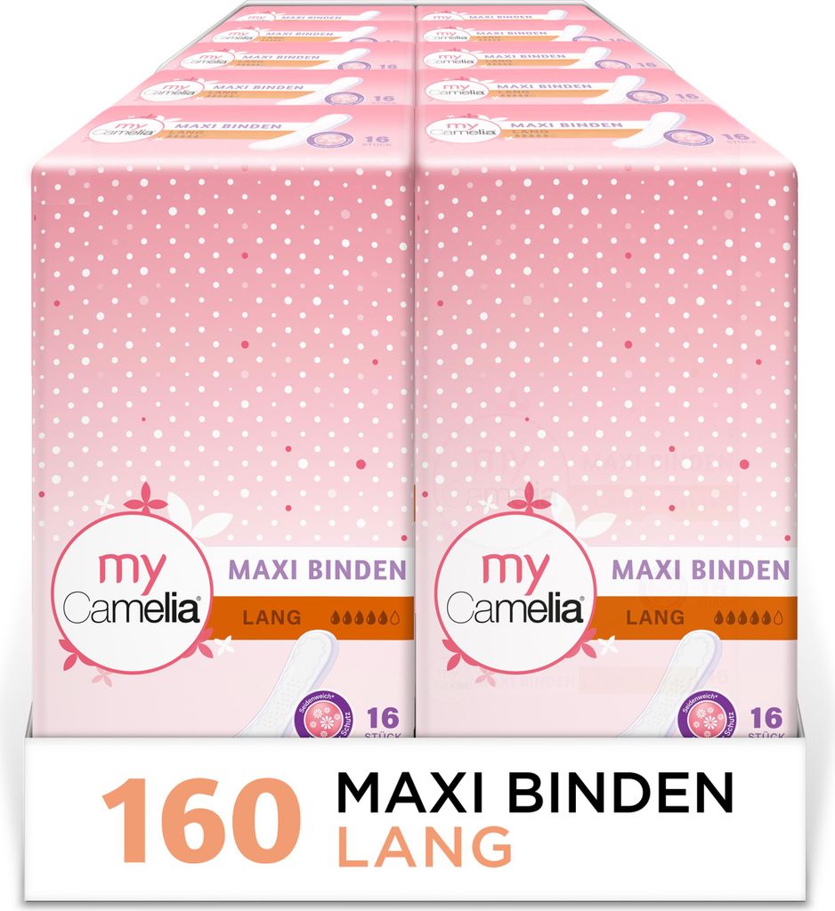 Camelia Maxi Binden Lang, 16 x 10 (160 Stück Damenbinden) Produktbild 