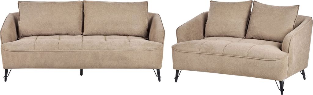 BELIANI 5-Sitzer Sofa Set Hellbraun Stoffbezug Gesteppt mit Hohen Metallbeinen Breite Armlehnen Lose Rückenkissen Freistehend Modern Wohnzimmer